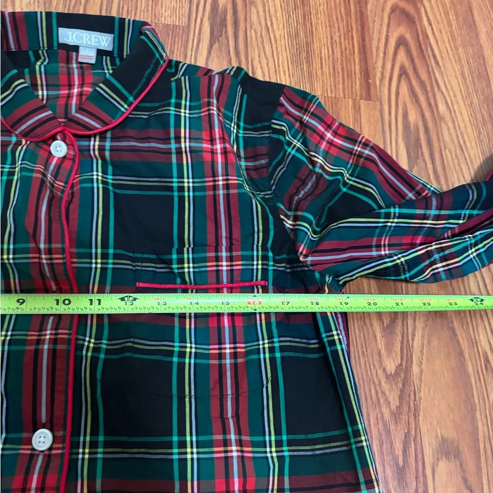 J. Crew Long-sleeve cotton poplin pajama set in black Stewart tartan